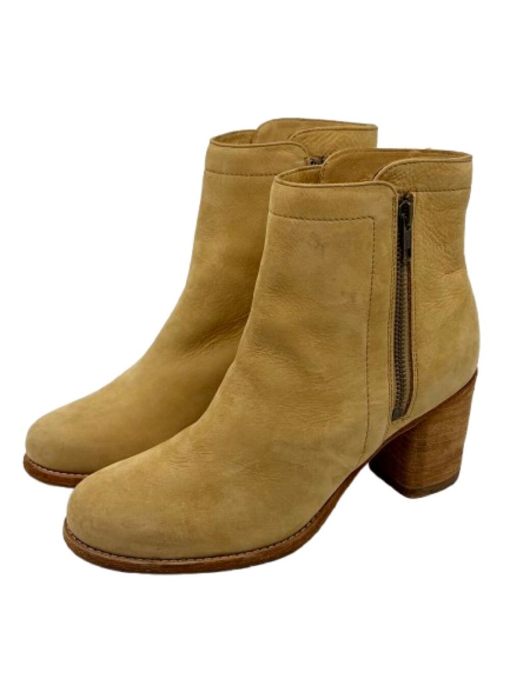 FRYE~Addie Double Zip Leather Ankle Booties – Tan / Sand Nubuck – Size 7.5
